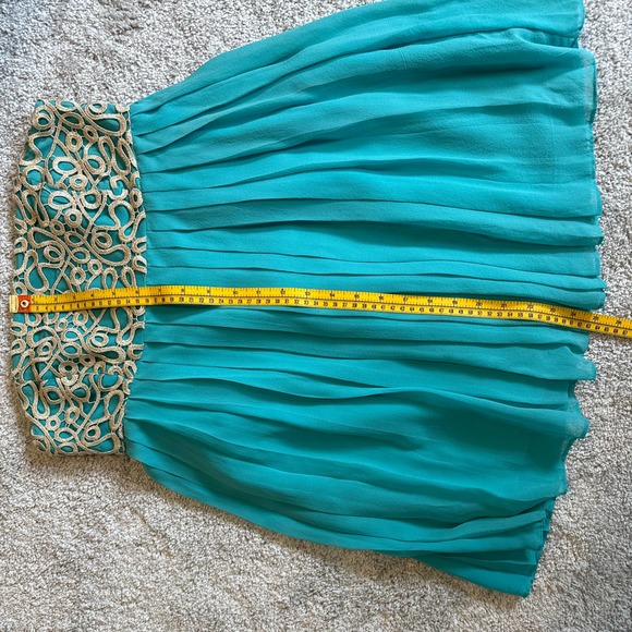 Lilly Pulitzer Jillie Strapless Dress in Teal with Cream/Gold Applique Size 4‎ - Picture 9 of 10